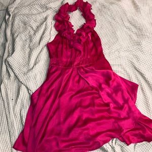 Bebe Hot Pink Satin Halter Dress